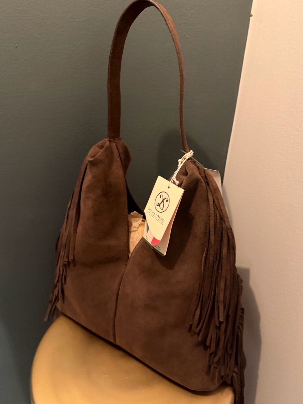 Brown Suede Fringe Shoulder Bag - Picture 4 of 4